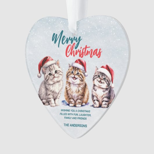 Schattigee waterverf kitty cat Santa Merry Christm Ornament (voorkant)