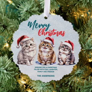 Schattigee waterverf kitty cat Santa Merry Christm Ornament Kaart