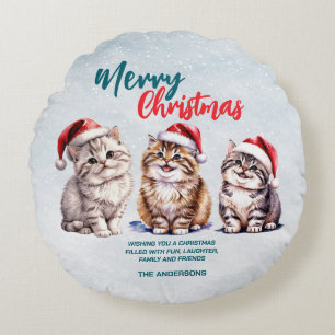 Schattigee waterverf kitty cat Santa Merry Christm Rond Kussen