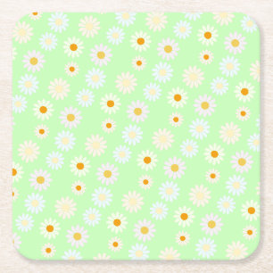 Schattigee waterverf kleurrijke Daisy Pattern Gree Vierkante Kartonnen Onderzetter