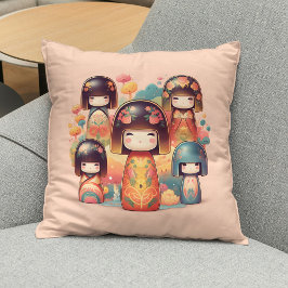 Schattigee Waterverf Kokeshi Dolls Blush Kussen