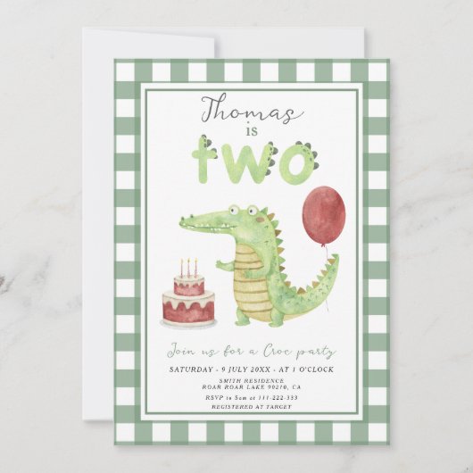 Schattigee Waterverf krokodil twee verjaardagsfees Kaart (Voorkant)