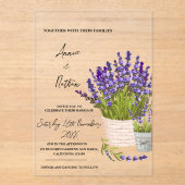 Schattigee Waterverf Lavendelstengels in een Baske Acryl Uitnodigingen (Voorkant)