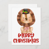 Schattigee Waterverf Leeuw Kerst Kaart (Voorkant / Achterkant)