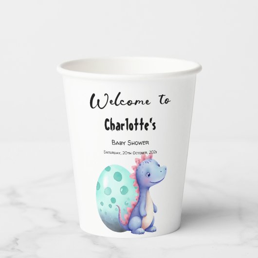 Schattigee Waterverf Little Dinosaur Baby shower Papieren Bekers (Achterkant)