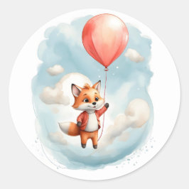 Schattigee Waterverf Little Fox Big Red Balloon Ronde Sticker