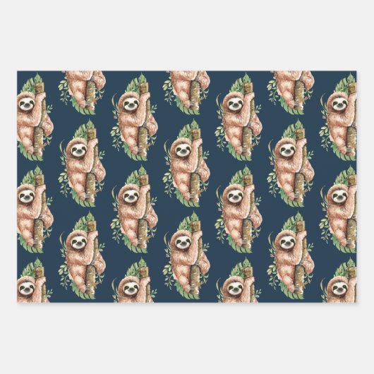 Schattigee Waterverf luiaard & tropisch bladeren p Inpakpapier Vel (Voorkant)