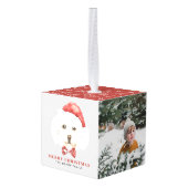 Schattigee Waterverf Maltese Kerstman Foto Kerst Kubus Ornament (Achter hoekig)