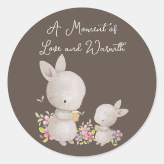 Schattigee Waterverf Moeder en Baby Bunnies Ronde Sticker