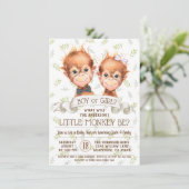 Schattigee Waterverf Monkey Gender Reveal Kaart (Staand voorkant)