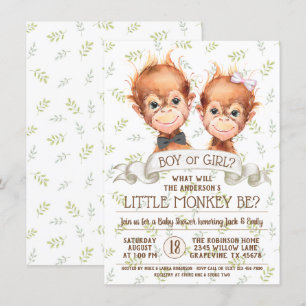 Schattigee Waterverf Monkey Gender Reveal Kaart