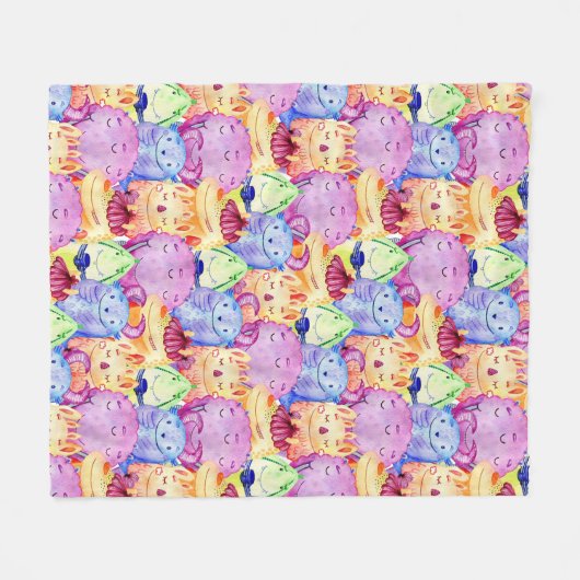 Schattigee Waterverf Monsters Fleece Deken (Voorkant (Horizontaal))
