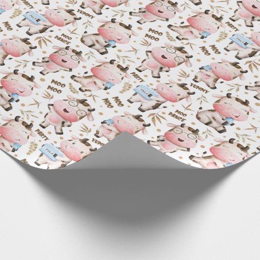 Schattigee Waterverf Moo Moo Koeien en Melk Cadeaupapier (Hoek)