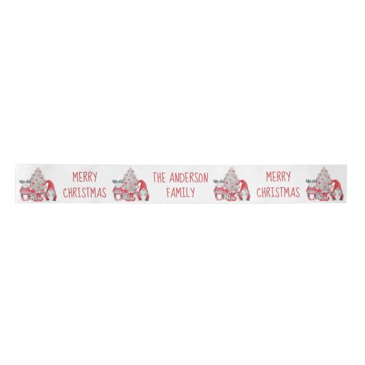 Schattigee Waterverf Moose Gnome Kerstboom Lint (Voorkant)