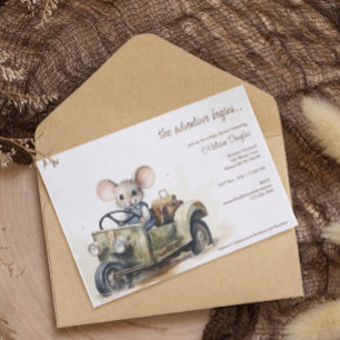 Schattigee Waterverf Mouse in Groene Auto Baby sho Kaart