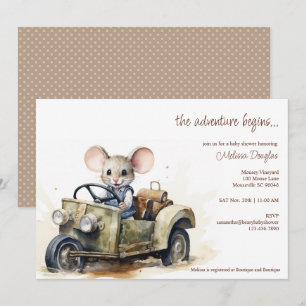 Schattigee Waterverf Mouse in Groene Auto Baby sho Kaart