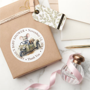 Schattigee Waterverf Mouse in Groene Auto Baby sho Ronde Sticker