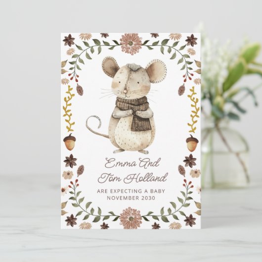 Schattigee Waterverf muiszwangerschap Aankondiging (Staand voorkant)