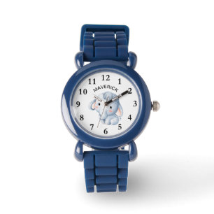 Schattigee Waterverf Olifant Custom Kinder Naam Wa Horloge