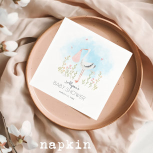 Schattigee Waterverf ooievaar Baby shower Servet