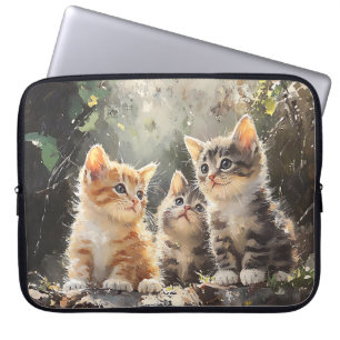 SCHATTIGEE WATERVERF ORANJE & BRUINE TABBY KITTENS LAPTOP SLEEVE