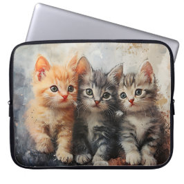 SCHATTIGEE WATERVERF ORANJE & BRUINE TABBY KITTENS LAPTOP SLEEVE
