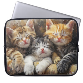 SCHATTIGEE WATERVERF ORANJE & BRUINE TABBY KITTENS LAPTOP SLEEVE