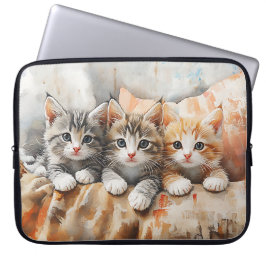 SCHATTIGEE WATERVERF ORANJE & BRUINE TABBY KITTENS LAPTOP SLEEVE