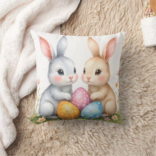 Schattigee Waterverf paashaas Happy Easter Kussen