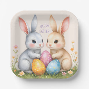 Schattigee Waterverf paashaas Happy Easter Papieren Bordje