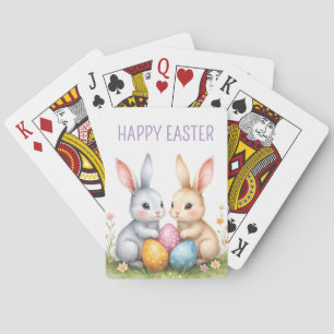 Schattigee Waterverf paashaas Happy Easter Pokerkaarten