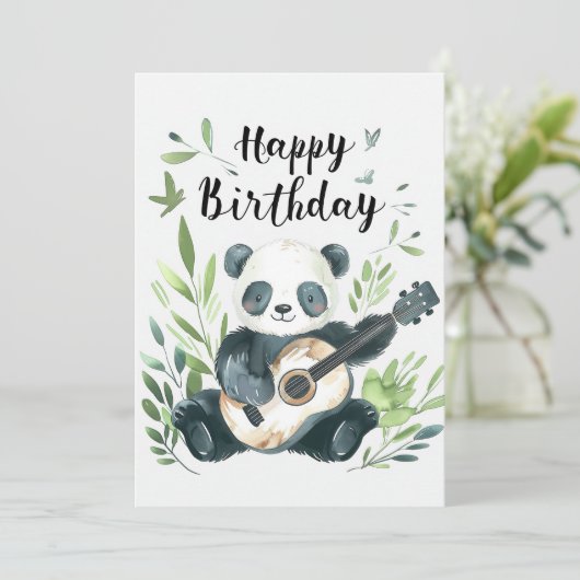 Schattigee waterverf Panda speelt gitaar Verjaarda Feestdagenkaart (Staand voorkant)
