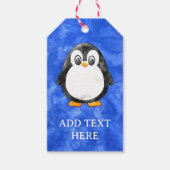 Schattigee Waterverf pinguïn blauw Cadeaulabel (Voorkant)