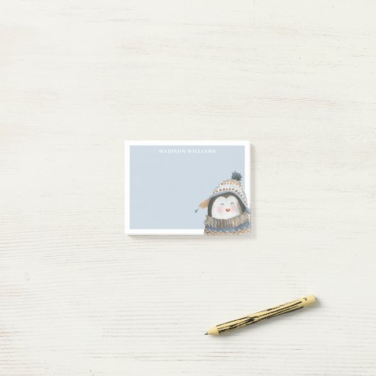 Schattigee Waterverf pinguïn met aangepaste naam Post-it® Notes (Op bureau)