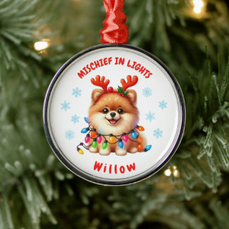 Schattigee Waterverf Pomeranian Feestelijke Sneeuw Metalen Ornament