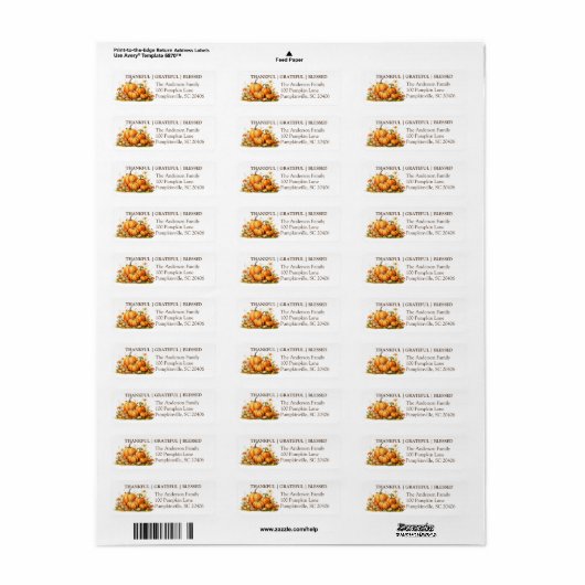 Schattigee Waterverf pompoen dankbaar dankbaar gez Etiket (Full Sheet)