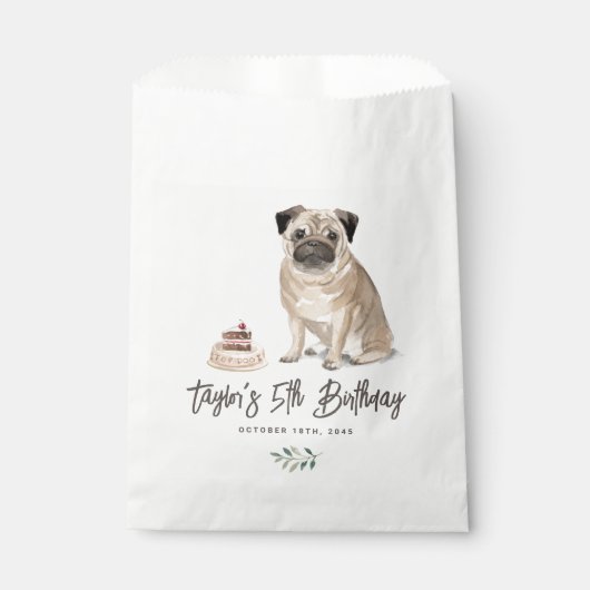 Schattigee Waterverf Pug Dog Verjaardagsfeestje Bedankzakje (Voorkant)