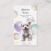 Schattigee Waterverf Puppy Bubble Suds Dog Groomer Visitekaartje (Voorkant)