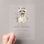Schattigee Waterverf Raccoon Winter Baby shower Acryl Uitnodigingen (Insitu (Draagbaar))
