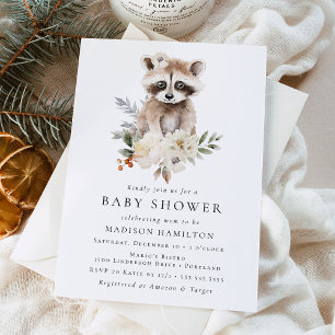 Schattigee Waterverf Raccoon Winter Baby shower Kaart