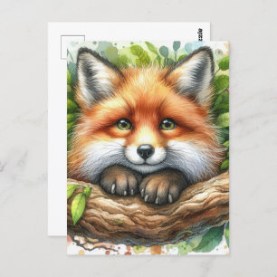 Schattigee Waterverf Red Fox Briefkaart