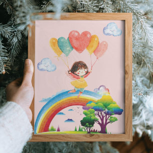 Schattigee Waterverf regenboog meisje Kinder kamer Poster