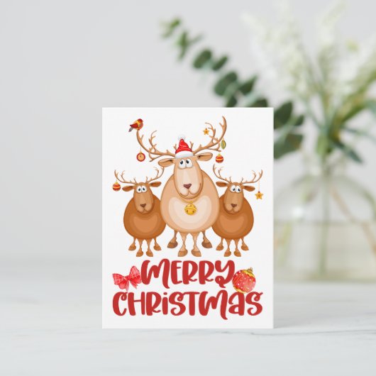 Schattigee Waterverf Rendier Kerst Kaart (Staand voorkant)