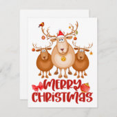 Schattigee Waterverf Rendier Kerst Kaart (Voorkant / Achterkant)