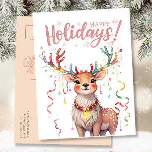 Schattigee Waterverf rendieren en kerstverlichting Briefkaart