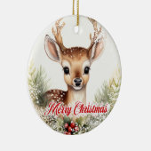 Schattigee waterverf rendieren met hulstbessen keramisch ornament (Rechts)