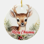 Schattigee waterverf rendieren met hulstbessen keramisch ornament (Achterkant)