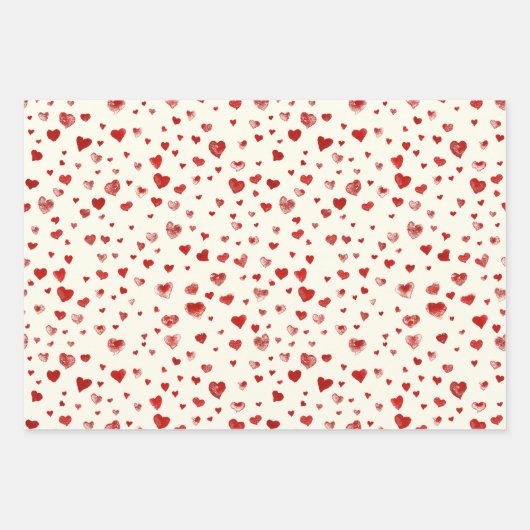 Schattigee Waterverf Rode Harten op Ivoor Wit Inpakpapier Vel (Voorkant 2)