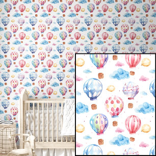 Schattigee Waterverf Roze & Blauwe Hete Luchtballo Behang
