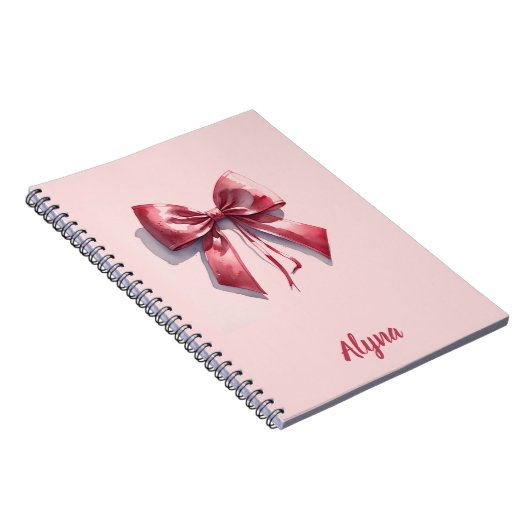 Schattigee Waterverf Roze Bow Custom Name Notitieb Notitieboek (Rechterzijde)